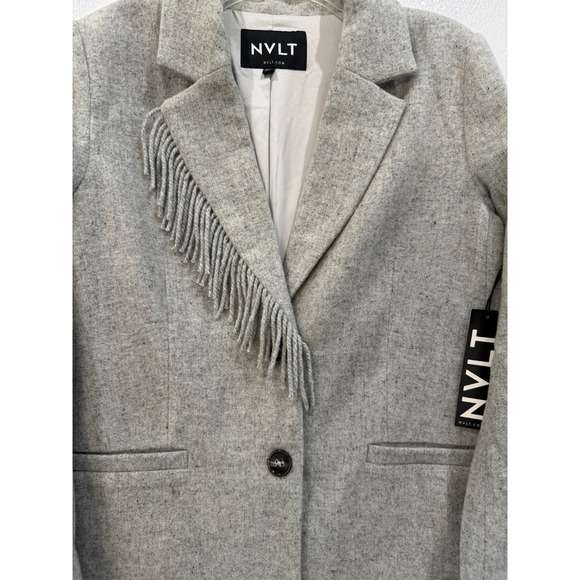 NVLT Light Grey Wool Blend Fringe Lapel Blazer Coat Women's Small New - Picture 3 of 8